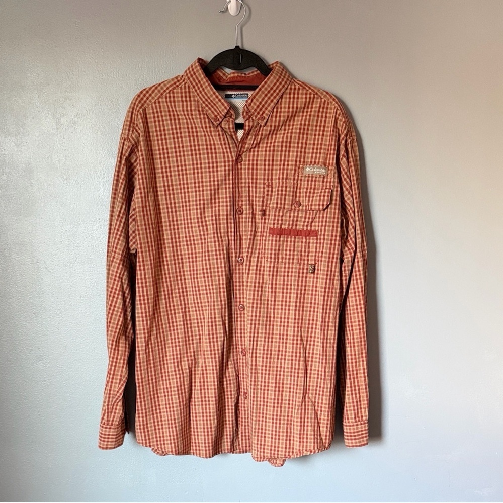 Columbia Mens PFG Button Down Long Sleeve Gingham Plaid Outdoor ActiveShirt XL
